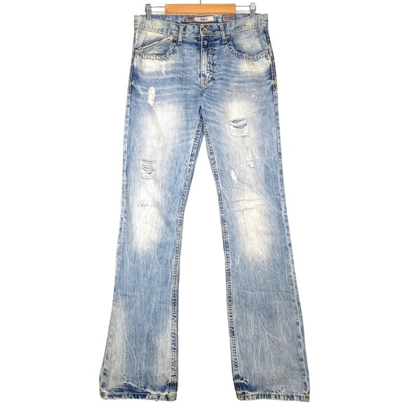 BKE Denim Jake Men's 32XXL Light Wash Distressed Bootcut Jeans (Fits 33x36) - Picture 1 of 9